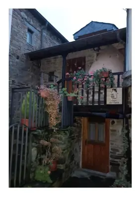 a house with potted plants on the front door at Casa del agua in Espinoso de Compludo
