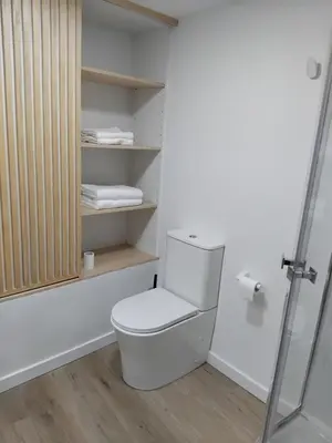 a bathroom with a toilet and some towels at Sita in A Estrada