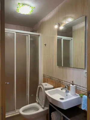 a bathroom with a toilet and a sink and a shower at Rincón de Noa in Melide