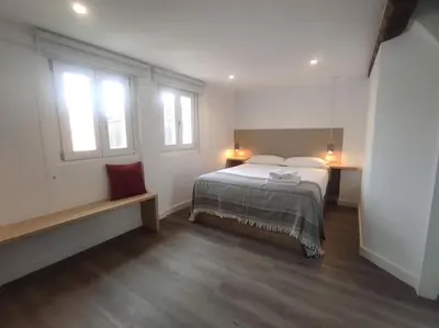 a bedroom with a bed and two windows at Lepanto 4 - Precioso y súper luminoso dúplex con vistas in Ourense