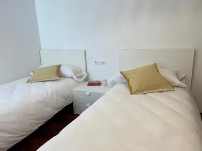 two beds sitting next to each other in a room at Abaleen apartamento in Sigüeiro