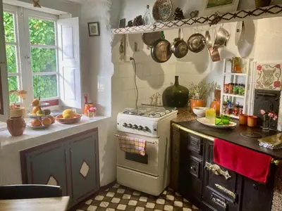 a kitchen with a stove and a counter top at Forxa, Ventosela in Ventosela