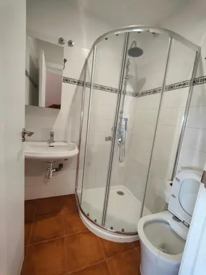 a bathroom with a shower and a toilet and a sink at Chalet con WIFI , PS4 , garaje, 5 dormitorios, 3 baños, Santiago de Compostela in Santiago de Compostela