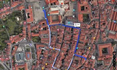 a map of a city with blue roads and buildings at Hotel Real in Santiago de Compostela