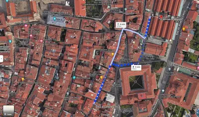 a map of a city with red buildings at Hotel Real in Santiago de Compostela