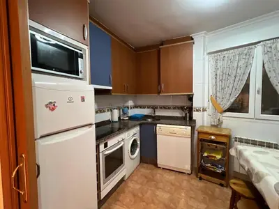 a kitchen with a white refrigerator and a dishwasher at Apartamentos Terraza playa II in Foz