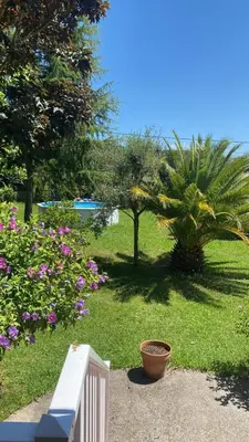 a garden with a bench and some flowers and trees at La Fincurri del Nando in A Coruña