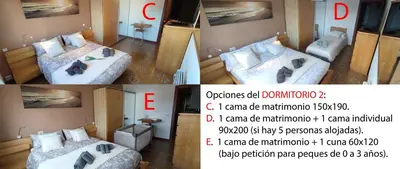 two pictures of a room with two beds and a flyer at Piso Dos Playas Miño in Miño