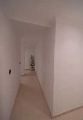 a hallway with white walls and a potted plant at Apartamento Maremágnum in Viveiro
