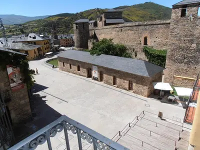 an aerial view of a building in a city at Hostal Virgen de la Encina in Ponferrada