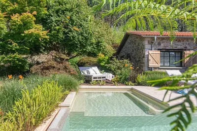 a swimming pool in the middle of a garden at Elysian Villa in Miño