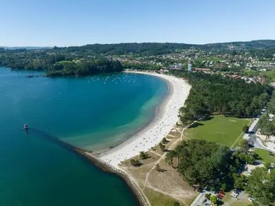 an aerial view of a beach and water at La Fantástica Pontedeume 4 in Puentedeume