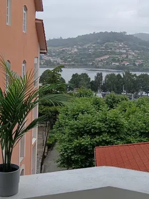 a view from the balcony of a building with a plant at La Fantástica Pontedeume 2 in Puentedeume