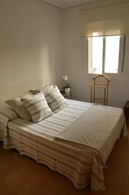 a large white bed with pillows and a window at Apartamento entero céntrico en Ourense in Ourense