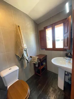 a bathroom with a toilet and a sink at Alojamiento bodega LOF in Valtuille de Abajo