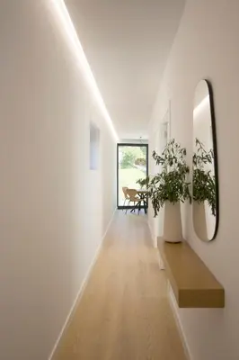 a hallway of a house with a mirror and a plant at Casa Tome A Teixeira - Ribeira Sacra in Teixeira