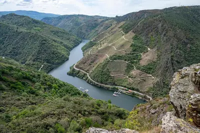 an aerial view of a river in a canyon at Casa Tome A Teixeira - Ribeira Sacra in Teixeira