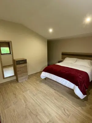 a bedroom with a large bed and a wooden floor at Eira do Xastre in Brocos