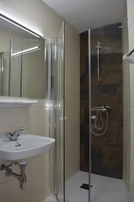 a bathroom with a sink and a shower at Hotel Miño in Ourense