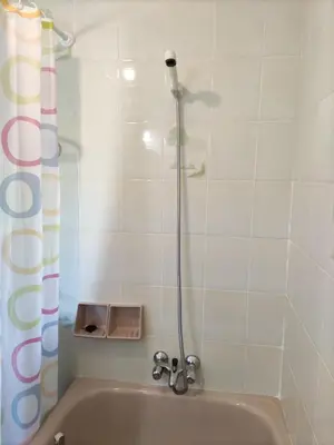 a shower in a bathroom with a tub at Casa la Camila in Tapia de Casariego
