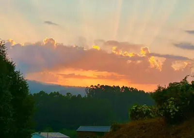 a view of a sunset from a hill with trees at Casa Doñano in Ribadeo