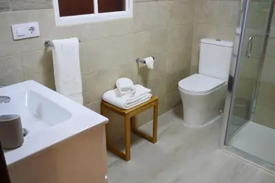 a bathroom with a sink and a toilet and a shower at Casa Ermitas - Relájate en plena naturaleza in A Estrada