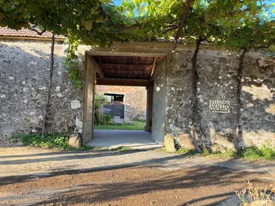 an entrance to a building with a stone wall at Bella Casa Araujo in Lamas