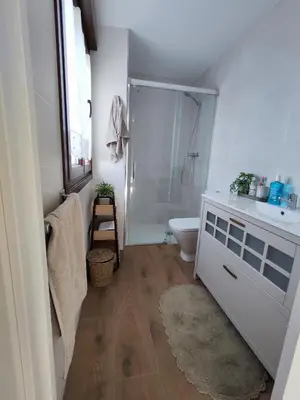 a bathroom with a shower and a toilet and a sink at Villa Quelle in Sieiro