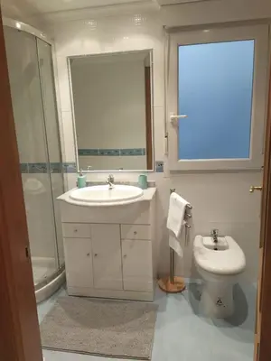 a bathroom with a sink and a shower and a toilet at Almar in Ribadeo