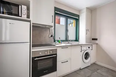 a white kitchen with a sink and a dishwasher at Apartamentos Marta in Ribadeo