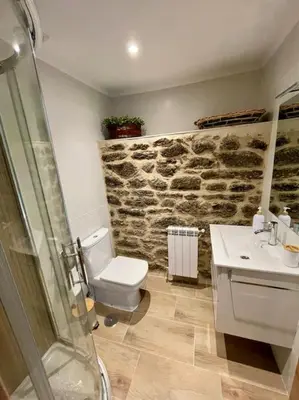 a bathroom with a toilet and a sink at A Casa Do Cuarto in Irijoa