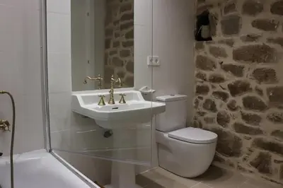 a bathroom with a sink and a toilet and a shower at Luxury Pombar in Ourense