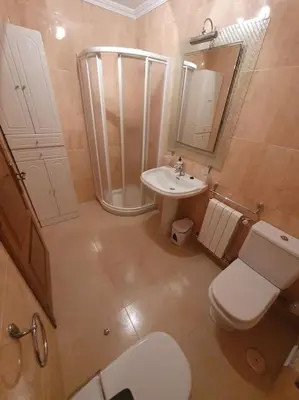 a bathroom with a shower and a toilet and a sink at Casa en zona rural in Cervo