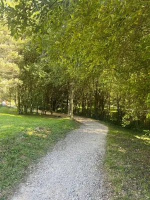 a path in a park with trees and grass at Mártires de Carral in Santa María