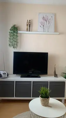 a living room with a tv and a table at O Pisiño in Ourense