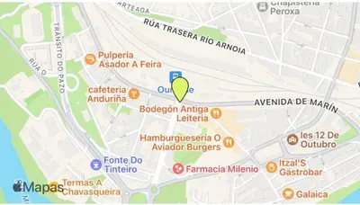 a map of a city with a yellow marker at Don Xesús in Ourense