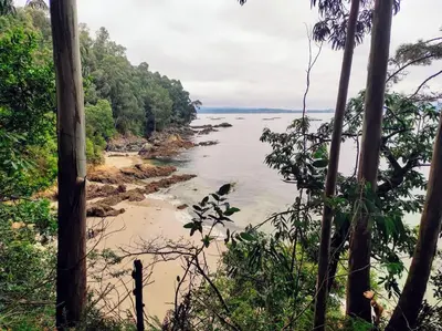 a view of a body of water with trees at Casita con jardin en Sada in San Andrés de Carnoedo