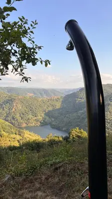 a view of a lake from a helicopter at Geodesic Domes with Best Views in Ribeira Sacra in Pincelo