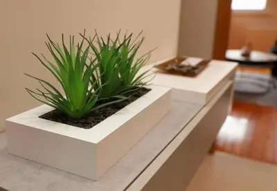 two planters with plants on top of a counter at Arel Dúplex in Lugo