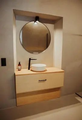 a bathroom with a sink and a mirror at Casa de Covés in Puentedeume