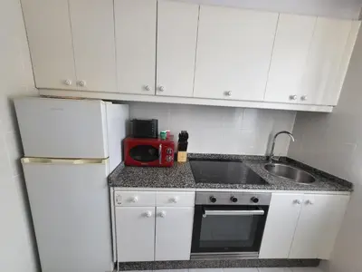 a small kitchen with a white refrigerator and a microwave at Décimo Vera in Ourense