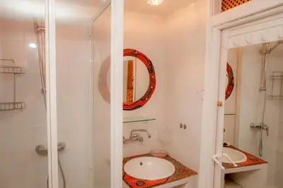 a bathroom with a shower and a sink at Arzipreste IV La Casita del Jardín in León