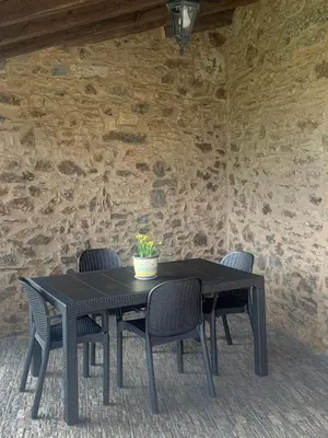 a black table and chairs with a potted plant on it at VUT Boente 2 in Boente