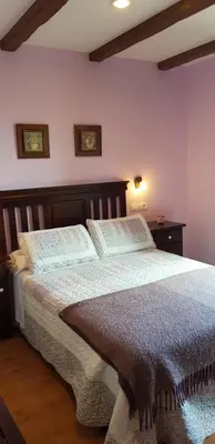 a bedroom with a bed with two pillows on it at Apartamentos Rurales Casa Pachona in Puerto de Vega
