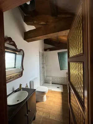 a bathroom with a white toilet and a sink at Casita Meu Pai in Boimorto