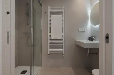 a bathroom with a shower and a sink at Avós Apartamentos in Monforte de Lemos