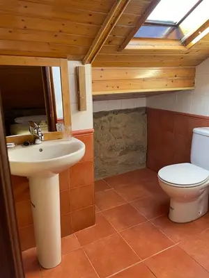 a bathroom with a sink and a toilet at A casiña do abuelo Pepe in A Lama
