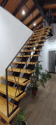 a wooden staircase in a room with potted plants at Casa da Braña in Teo