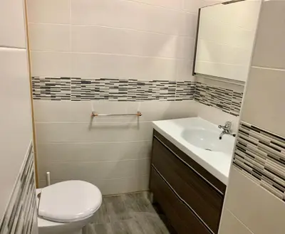 a bathroom with a toilet and a sink at Apartamento con vistas al río in Betanzos