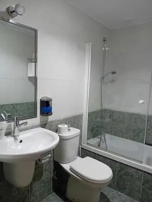 a bathroom with a toilet and a sink and a shower at El Ancla in Ponferrada